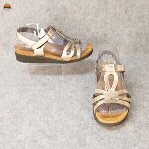 Naot Strappy Sandal Gold Metallic Leather Hook & Loop Casual Cottage Women's 6